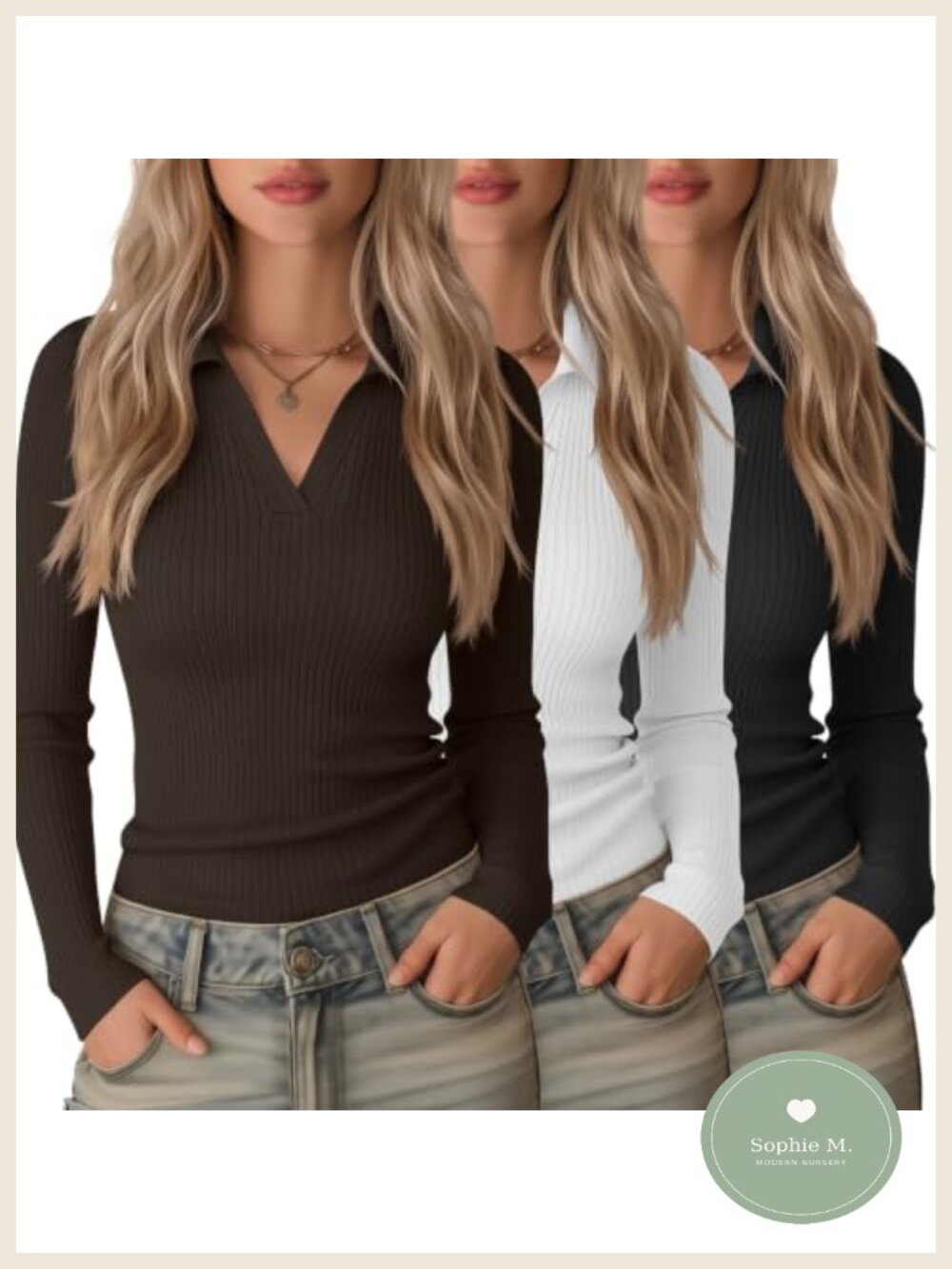 3 Pack Women Long Sleeve Cotton Polo Shirts Business Casual Work Top